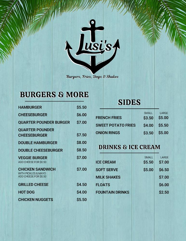 Lusi's Burgers, Dogs, Fries & Shakes Menu image 1